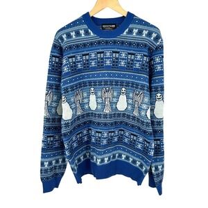 Lovarzi Doctor Who Sweater Mens XL Blue TARDIS‎ Weeping Angel Fair Isle Holiday